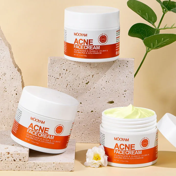 Acne face cream with lactic acid, AHA, BHA, Zinc PCA
