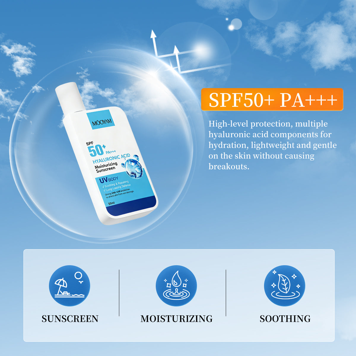 MOOYAM HYALURONIC ACID SPF 50+ MOISTURIZING SUNSCREEN