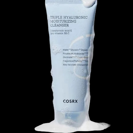 Cosrx triple hyaluronic moisturizing cleanser tube on a white background