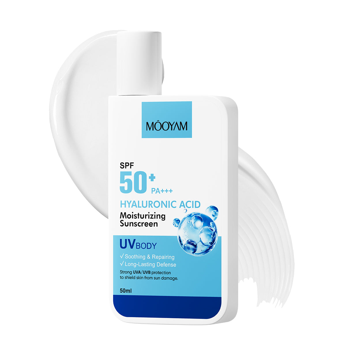 MOOYAM Hyaluronic Acid SPF 50+ Moisturizing Sunscreen 50ml – hydrating daily sunscreen for dry skin